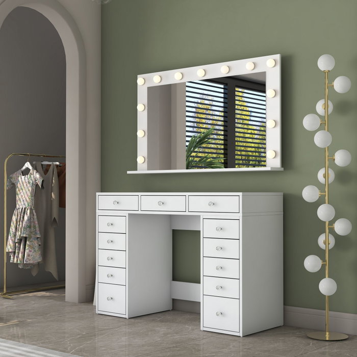 Hanah Home Mesa de Maquillaje con Espejo LED Blanco Hanah Home Mesa de Maquillaje con Espejo LED Blanco